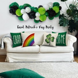 FUYUCHEN St Patricks Day Pillow Covers 18x18 Set of 4 Shamrock Rainbow Kiss Me Decorative Throw Pillows Cushion Cases for Sofa Couch Home Farmhouse Holiday St Patricks Day Decorations