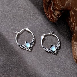 LELOUCHY Vintage Square/Heart Cut Moonstone Hoop Earrings 925 Sterling Silver 19MM June Moonstone Boho Style Hoop Earrings for Women Gifts, Sterling Silver, Moonstone