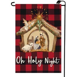 Oh Holy Night Jesus Nativity Christmas Garden Flag 12x18 Inch Double Sided Winter Christian Buffalo Plaid Small Flags Farmhouse Outside Decoration For Yard SD24