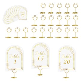 JOYIT 20 Sets Wedding Table Number 1-20 with 20 Pcs Table Number Holders, White Gold Table Number Cards with Place Card Holders, 4" x 6" Table Numbers for Wedding Reception and Birthday