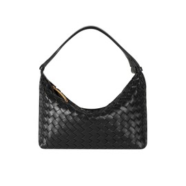 MAIABLEAU Women's Handmade Woven Bag Leather Hobo Handbags Casual Shoulder Handbag Crossbody Clutch Purse Black