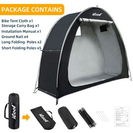 iCool Outdoor Bike Covers Storage Shed Tent, 210D Oxford Thick Waterproof Fabric aluminum alloy bracket bicycle storage shed neat cover - storage of 2 bicycles or tricycles-black