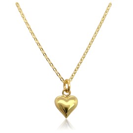 Alexandreasjewels Gold Heart Necklace for Women Tiny and Dainty 14K Gold-plated Sterling Silver Puffed Heart Necklace (14 inches)