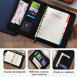 Carpeta con Cierre, A5 Carpeta de Portafolios, Diseño con Cremallera para Evitar Caídas,100 Hojas de Papel Gratuitas, Superficie de Cuero para Mayor Comodidad, Adecuado para Empresarios(Marrón)