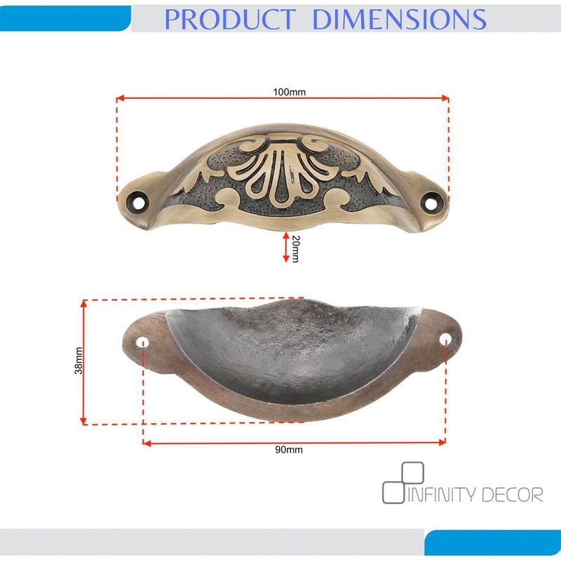 Infinity Decor Traditional Antique Brass Half Moon Floral Cup Shell