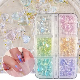 SANNXIX 3D Aurora Heart Nail Charms,200 Pcs Shiny Heart Nail Art Gems 6 Colors Crystal Glitter Valentine’s Day Nail Art Decoration Supplies Nail Rhinestone Acrylic Nail DIY & Salon