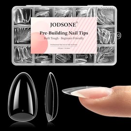 JODSONE Puntas de uñas almendradas 224 piezas Puntas de uñas de gel suave Uñas postizas acrílicas preformadas Cobertura completa Transparente Gelly Pu