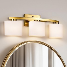 Edvivi Bathroom Light Fixtures, 3-Light Modern Gold Vanity Light Over Mirror, Wall Sconces with Oval-Shaped White Glass Shades for Living Room, Bedroom, Hallway, E26 Base