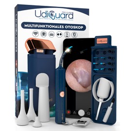 Ohrenschmalz Entferner Otoskop 10MP-HD-Kamera WiFi Flexibler Digitaler Ohrreiniger Ohrenspiegel mit Pinzette und Austauschbaren Spitzen UdiGuard Pro-Clean - Erwachsene und Kinder Hals-Nasen-Ohren-Set