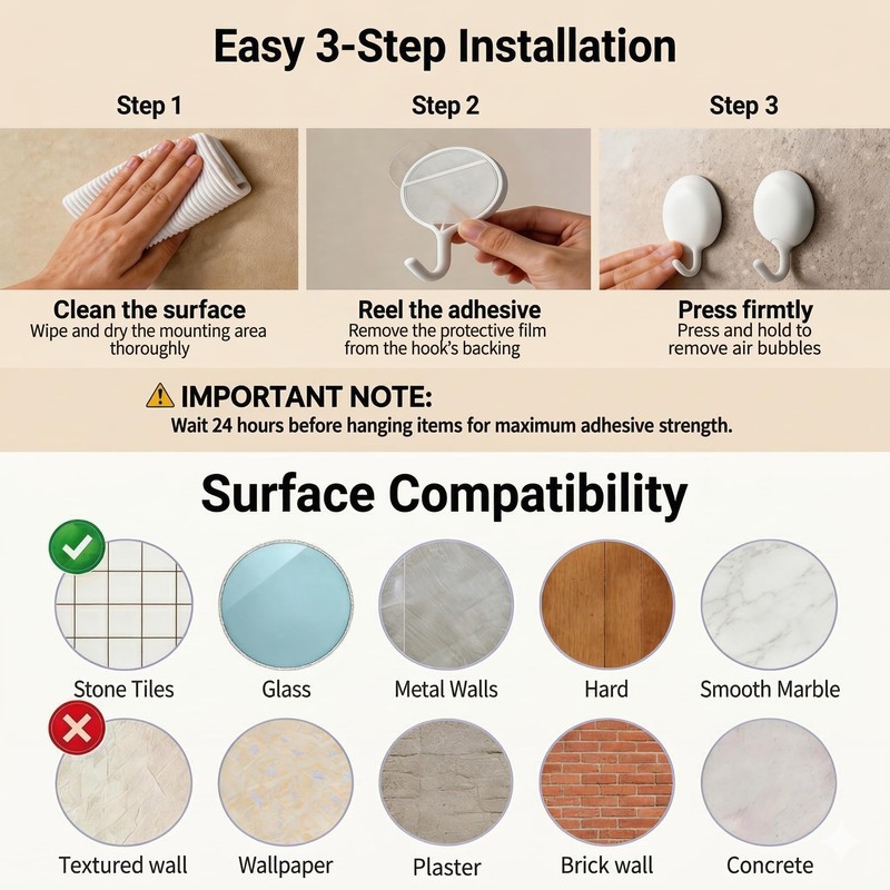 So Nice No-Drill Adhesive Hooks 4 Pack – White Self-Adhesive
