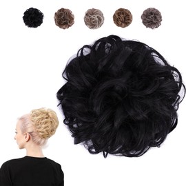 Juvabun Messy Bun 2.0 Hair Piece - Black | Hair Pieces for Women & Men| Messy Bun Hair Piece Synthetic Hair | Everyday Wear | Washable & Realistic| Synthetic Hair Bun Scrunchie - Black