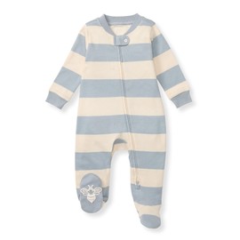 Burt's Bees Baby Baby Boys' Sleep and Play Pjs, 100% Organic Cotton One-Piece Zip Front Romper Jumpsuit Pajamas Toddler Sleepers, Quarry Blue Rugby Stripe, 3-6 Monate