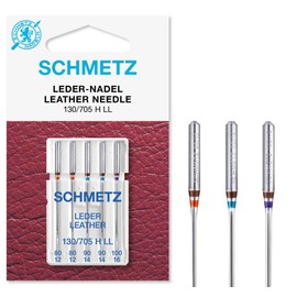 SCHMETZ Domestic Sewing Machine Needles | 5 Leather Needles | 130/705 H LL | Needle Size 80/12-100/16 | Suitable for Sewing Leather | for on All Conventional Household Sewing Machines