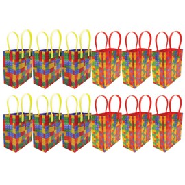 Tiny Mills Building Blocks Brick Party Favor Bags Treat Bags with Handles Birthday Party Goody Bags Candy Bags Pack of 12