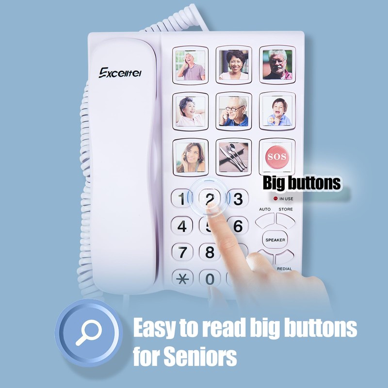 Excelltel Big Button Phone for Seniors, Corded Landline Telephone with