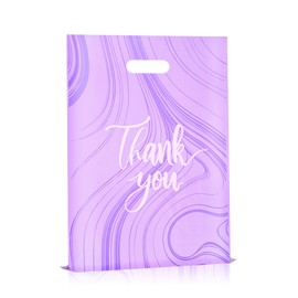 100 Pack Purple Thank You Bags, Plastic Bags with Handles, Merchandise Shopping Bags for Small Business, Packaging Supplies to Hold Clothes, Boutique, Retail Bags 9 X 12 Inches (2.36 Mil Thickness)