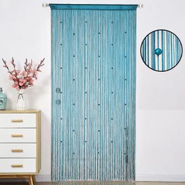 HSYLYM Beaded Doorway Curtain Door Beads Dense String Curtains Fringe Hippie Perfect for Wall Hanging Decor Room Divider Privacy Doors Window Closet Doorways Decorations (100x280cm,Teal Blue)