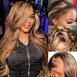Avolo Highlight Ombre Lace Front Wig Human Hair Pre Plucked Honey Blonde 4/27 Colored Wig Transparent HD 13x4 Body Wave Frontal Wigs With Baby Hair 22 Inch