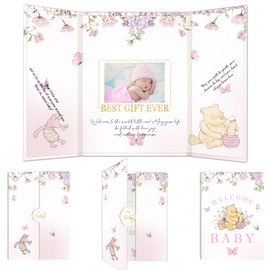 Winnie Baby Shower Decor, The Pooh Baby Shower Guest Book, Signature Memory Book Pink Gifts for Girls Creative, Welcome Sign Card Board Winnie Party Decorations