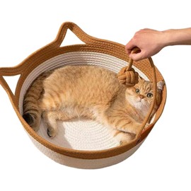 7WUNDERBAR Cat Bed, Washable, Round Cat Basket, Diameter 42 cm, Height 15 cm, Cat Sleeping Place Made of Cotton Ropes, Cat Basket for or Small Dogs (A)