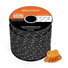Brotree Guy Ropes Camping 30 m Tent Cord with 6 x Tensioners 4 mm Reflective Guy Ropes with Rope Tensioner for Tent Camping Awning Awning (Black)