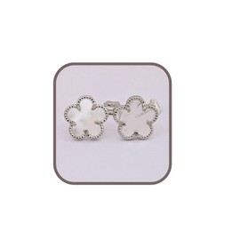 Clover Leaf Stud Earrings 925 Sterling Silver/Mother of Pearl/Solid Silver/Gift for Her/Fancy Stud Earrings (White Sterling Silver)