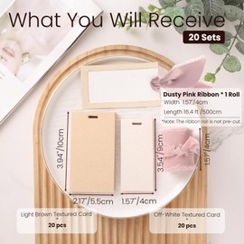 20 Pcs Name Place Cards for Table Setting, Wedding Place Cards with Dusty Pink Ribbon, 10 x 5.5cm Blank Placecards for Dinner Party Events, Hanging Gift Tags, Table Setting Supplies