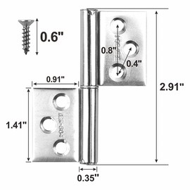 10Pack 3 Inch Lift Off Hinges Flag Hinges 304 Stainless Steel, Lift Off Hinge with Screws Detachable Door Hinge Left Handed Hinges for Cabinet Furniture Hinges Closet Hinges(Sliver)