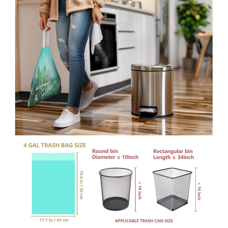 AYOTEE Compostable Trash Bags 4 Gallon Drawstring Trash Bags,100 Counts