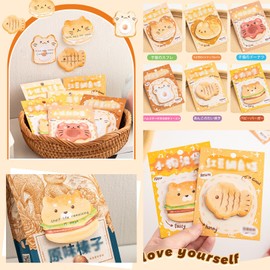 BaraRose Sticky Notes, Stationery, Post-it, Sticky Notes, Cute, Incescent, Anime Character, Bakery Theme, Convenient Stick, 6 Types, Smooth Writing, Backed Food Illustrations (6, Puppy Burger, Kitten