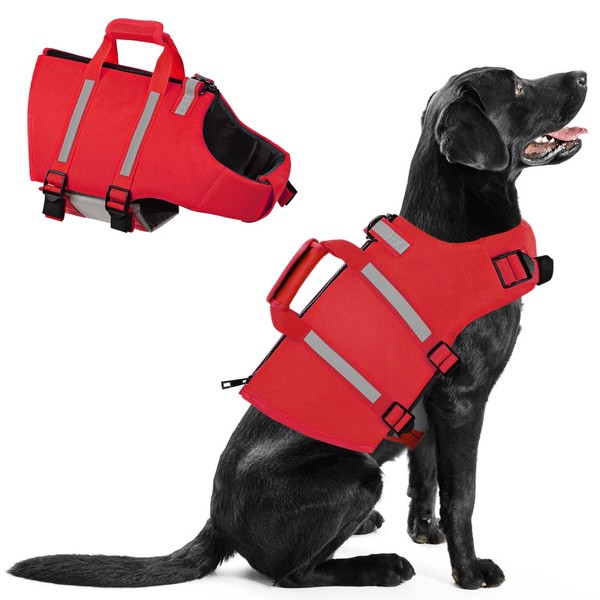 Queenmore Dog Life Jacket, Large Dog Life Vest for Swimming,