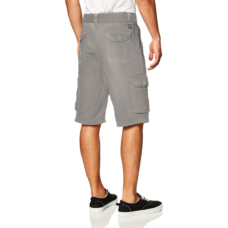 Southpole Men's Ripstop Belted Cargo Shorts, Light Grey, 30