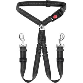 Dual Dog Seat Belt with Adjustable Elastic Bungee, 1Pc Double Dog Cat Seat Belt Headrest, Elastic Leads Splitter Connect Vehicle Seatbelt Harness