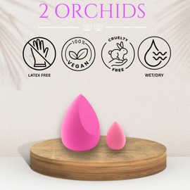 2 Orchids Makeup Sponge Set - Mini Beauty Blender Sponge & Foundation Sponge for Cosmetic Blending - Makeup Sponge for Face Makeup - Essential Beauty Blender Pack Makeup Blender