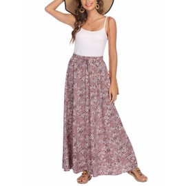 Bluetime Women Plus Chiffon Maxi Skirts Long Length Beach Pleated Flower Print High Waist Skirt (XL, Floral13)