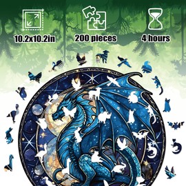 Wooden Puzzle Adults, Dragon Wooden Puzzles 200 Pieces, Unique Animal Shape Wooden Puzzle, Creative Christmas Gifts for Teenagers and Adults, Diamond Painting Set