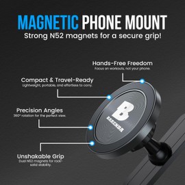 BARENDA Magnetic Phone Holder for Gym with Dual-Sided N52 Super Magnets, Strong Magnetic Phone Mount for All Phones, Attaches to Metal Surfaces, Portable Gym Accessories for Men & Women, Secure Grip