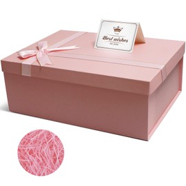 Pink Gift Box for Present, Large Gift Box 13 x 9.9 x 5 Inches - Elegant Gift Box with Lid for Birthdays, Anniversaries, and Other Special Occasions