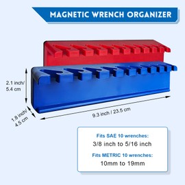 HGSKEO Magnetic Wrench Organizer, Tools Wall Mount Wrench Holder for 10 SAE and Metric Wrenches (Red & Blue)