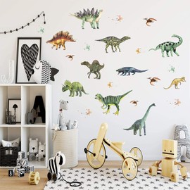 14 Pieces Forest Dinosaurs Wall Stickers Dinosaur Wall Decals, DILIBRA Removable Peel and Stick Wall Decals, Baby Wall Papers for Classroom Kids Bedroom Bathroom Nursery Home Decoration