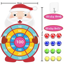 76CM Large Christmas Decorations, Christmas Kids Gifts Santa Claus Dartboard Set with 12 Sticky Balls for 3-9, Christmas Stocking Fillers Party Favour Indoor Outdoor Games Kids Toys for 4-10
