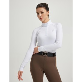 FitsT4 Sports Womens Equestrian Show Shirts UPF50 Long Sleeve Performance Horse Riding Tops with Cooling Mesh Panels White L