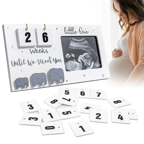 GRVICH Baby Sonogram Picture Frame, Baby Sonogram Picture Frame Countdown Weeks, Pregnancy Gifts for Mum Expecting, Wooden Ultrasound Photo Frame for Pregnancy Milestones and Announcement Gifts