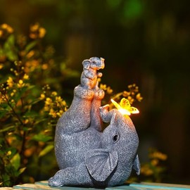 Fashionoda Solar Elephant Statues for Garden Decor - Elephant Handstand Mother&Son Solar Statue with Solar Butterfly,Best Birthday Gifts for Mom,Women