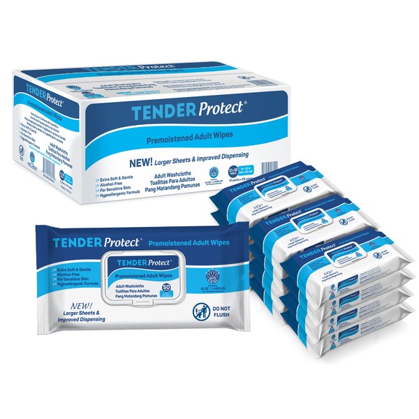 TENDERProtect® Adult Wipes with Aloe, Extra-Large Washcloth (9x12) for Incontinence and Personal Cleansing (600/Cs)
