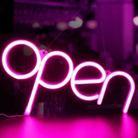 Open LED Neon Signs Light Business Hours Sign,Powered by USB Cord or AAA Batteries Shop Window Store Signs for Cafe Bars Hotel Bookstore Restaurant Bakery Wall Decor(Pink)
