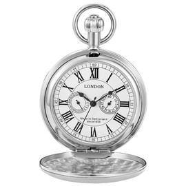 Vintage Silver Train London Design Hand Winding Mechanical Pocket Watch Mens Watches