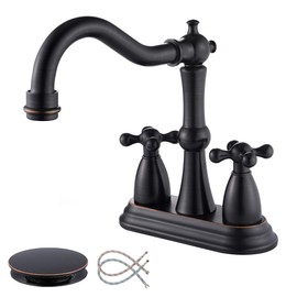 Senhozi Oil Rubbed Bronze Bathroom Faucet 2 Hole, 4 Inch Centerset Antique Bathroom Faucet with Pop Up Drain and Supply Hose, Modern Bathroom Faucet Vanity Faucet, SE-0038-ORB
