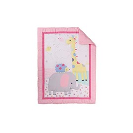 Baby Girl Crib Quilt 1 PC Pink Elephant Giraffe Nursery Crib Quilt Baby Animal Crib Comforter (Pink)