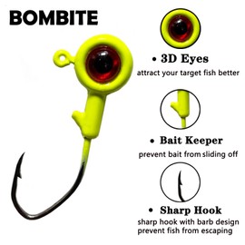 Bombite Crappie Jig Heads, paquete de 40 plantillas de cangrejo de pesca, anzuelo, plantillas de pesca, cabezas de pesca para pescar de lubina de cangrejo 1/16 onzas